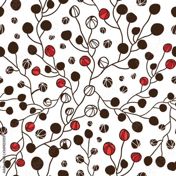 Obraz Abstract black, white and red floral buds seamless pattern background