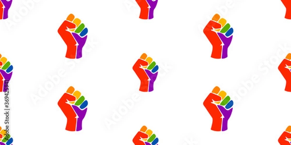 Fototapeta Symbol of the LGBT community, a rainbow fists. Symbols of the movement for freedom of black people. Black lives matter. Vector pattern with colorful fists.