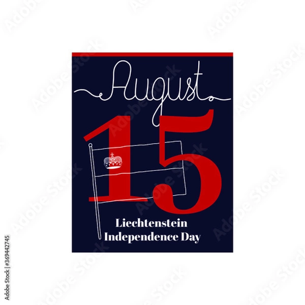 Fototapeta Calendar sheet, vector illustration on the theme of Liechtenstein Independence Day on August 19. Decorated with a handwritten inscription AUGUST and Liechtenstein flag.