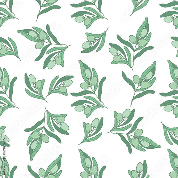 Fototapeta Seamless pattern with branch olives on white background, vector illustration