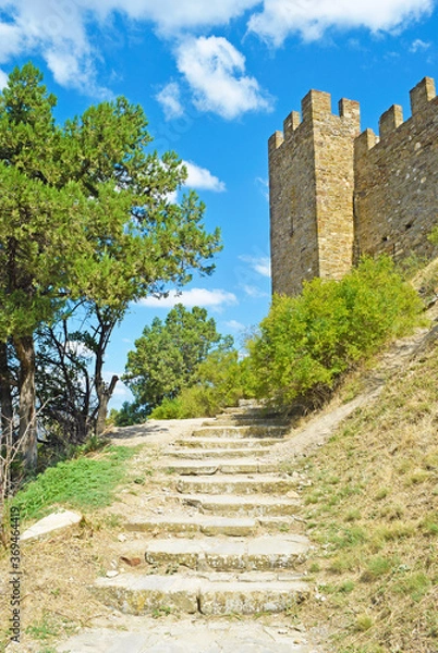 Fototapeta View of the ancient stairs to the fortress