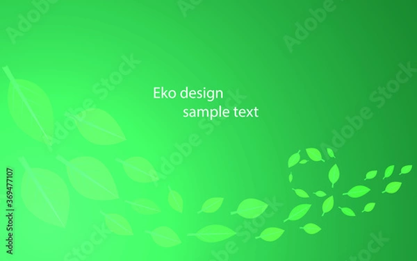 Fototapeta Background with ecological motif. Green leaves of different shades in a spiral form the lower frame of the picture. Green gradient background. Copy space.
