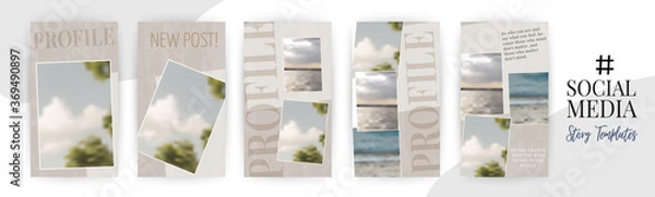 Fototapeta Social Media Network Stories template set. Instagram banner background. Mobile screen app photo frame design. Fashion or business blogger profile vector layout.