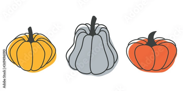 Obraz Bright illustration of pumpkins in a flat style. Cute vegetables are perfect for decorating autumn holidays, Halloween, healthy food, office supplies.