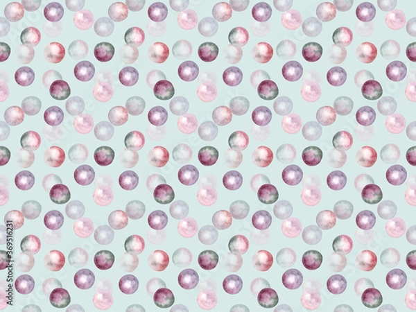 Obraz Seamless pattern. Colored transparent volumetric circles on a mint background. Drawing watercolor.