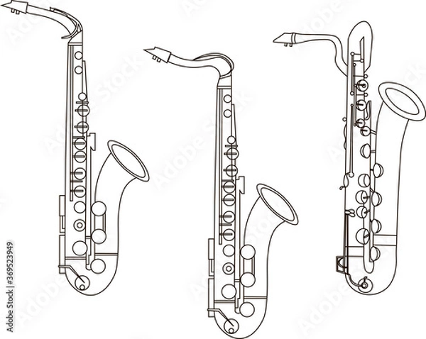 Obraz Outline Saxophone ensembles, contours of musical instruments on a white background