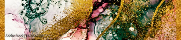 Fototapeta Golden swirl, tropical colors- beautiful painting. ART&GOLD. Masterpiece of designing art, exotic paper texture. Oriental pattern, ancient drawing. Popular trendy artistic design. 