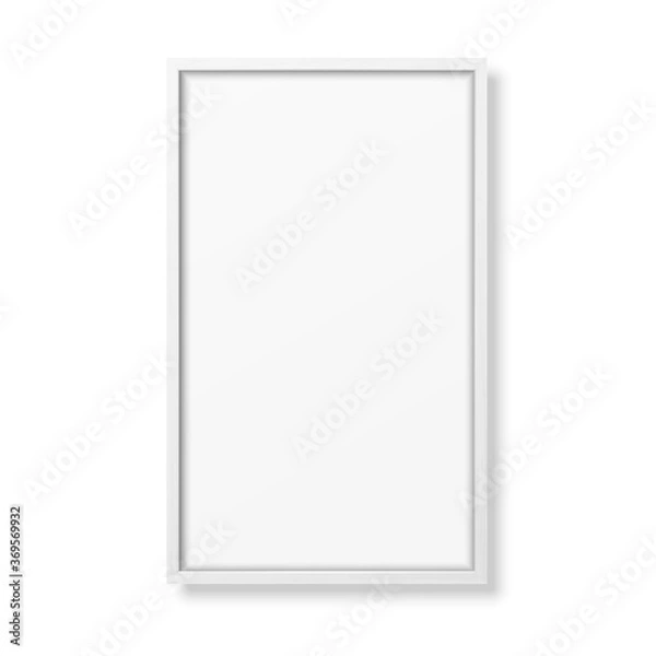 Obraz Vector 3d Realistic Vertical White Wooden Simple Modern Frame Icon Closeup Isolated on White. It can be used for presentations. Design Template for Mockup, Front View