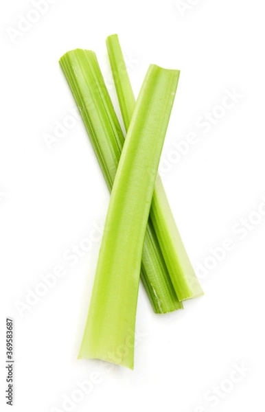Fototapeta fresh celery stems on a white background