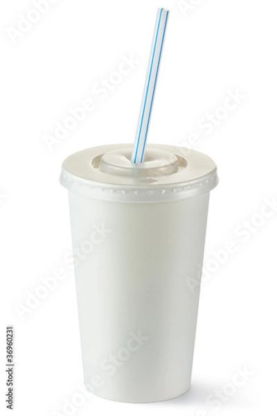 Fototapeta Kubek jednorazowy o średniej pojemności do napojów ze słomką