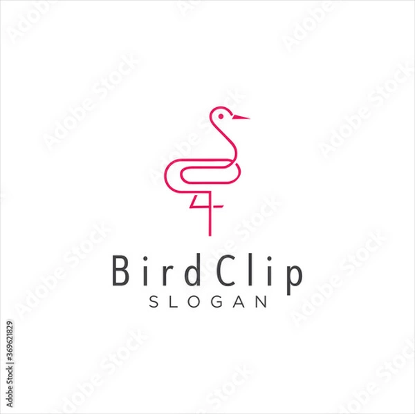 Fototapeta Heron Clip Logo Idea Icon Design Stock Vector. Animal Paper Clips Logo Design Template. Monogram Stork Logo Line Outline clip. Simple Egret Logo Monoline