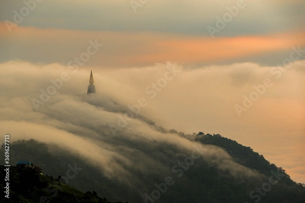 Obraz Fog with mountains, beautiful sunrise at Phu thap berk, Phetchabun, Thailand. August 2020. 