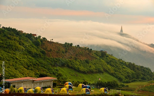 Obraz Fog with mountains, beautiful sunrise at Phu thap berk, Phetchabun, Thailand. August 2020. 