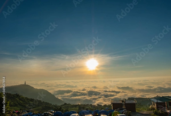 Obraz Fog with mountains, beautiful sunrise at Phu thap berk, Phetchabun, Thailand. August 2020. 