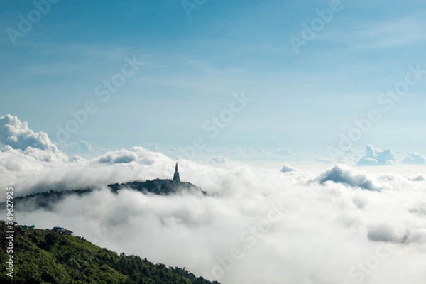 Obraz Fog with mountains, beautiful sunrise at Phu thap berk, Phetchabun, Thailand. August 2020. 