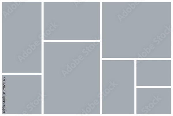 Obraz Photo collage template. Vector. Mood board. Picture grid. Moodboard background. Mosaic frame banner. Photography album layout. Branding presentation. Horizontal design of mockup. Simple illustration.