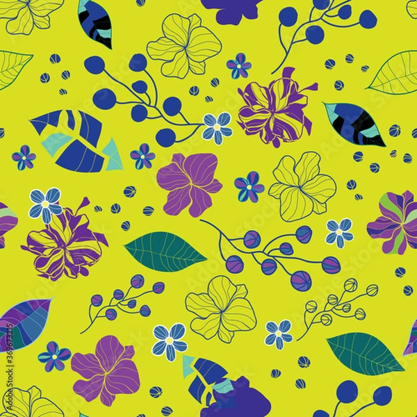 Fototapeta Bright lime green abstract floral seamless pattern background