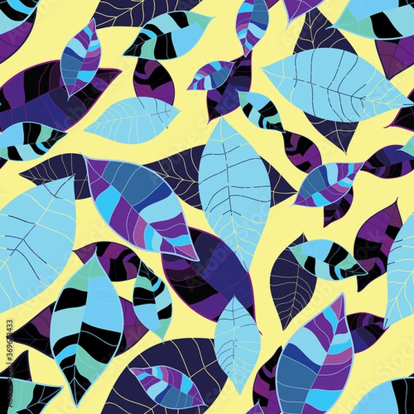 Fototapeta Modern overlapping patterned leaves seamless pattern background.