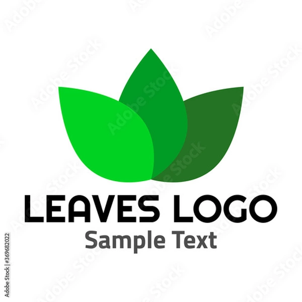 Obraz Leaves logo symbol icon sign. A three leaves logo, green shades, simple minimalist style, with a sample text.