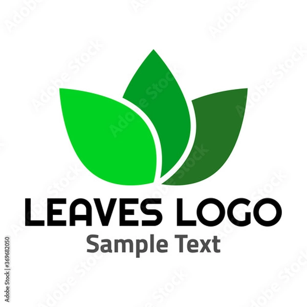 Obraz Leaves logo symbol icon sign 2. A three separated leaves logo, green shades, simple minimalist style, with a sample text.