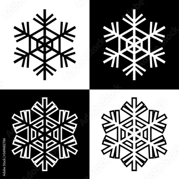 Obraz Snowflake symbols icons signs logos simple black and white colored set 5. A set of icons of snowflakes, minimalist, black and white with and without an outline.