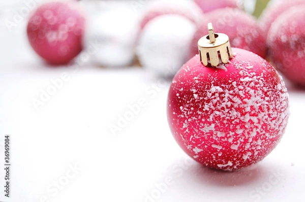 Obraz Red Christmas bulb with  artificial snow