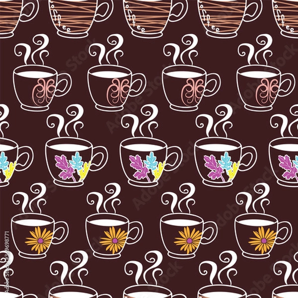 Obraz hand drawn cute doodle coffee cup vector seamless pattern design