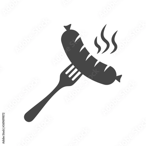 Obraz Sausage, fork and steam icon isolated on white background. Vector illustration.