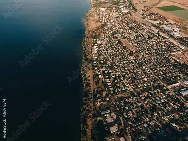 Fototapeta city ​​by the river top view