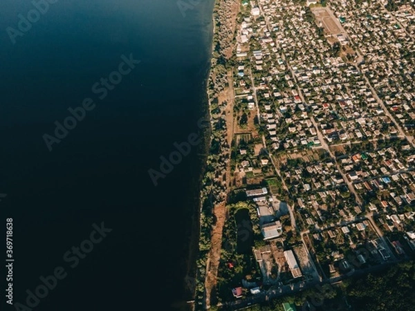 Obraz city ​​by the river top view
