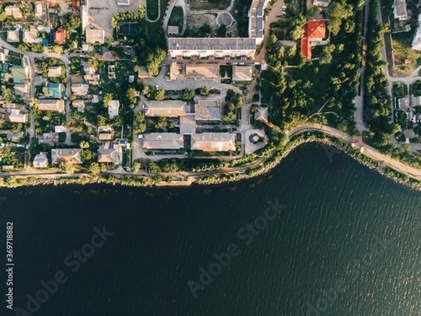 Fototapeta city ​​by the river top view