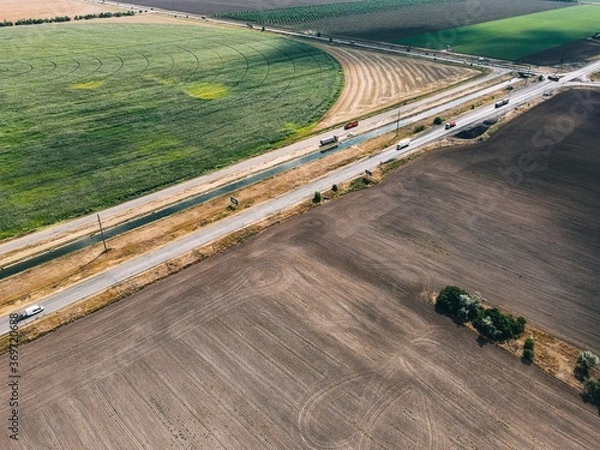 Fototapeta fields with crops top view