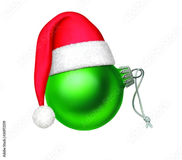 Obraz Grüne Weinachtskugel mit Mütze