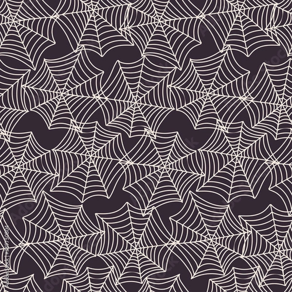 Obraz Seamless vector pattern of decorative ornamental spider net on dark background