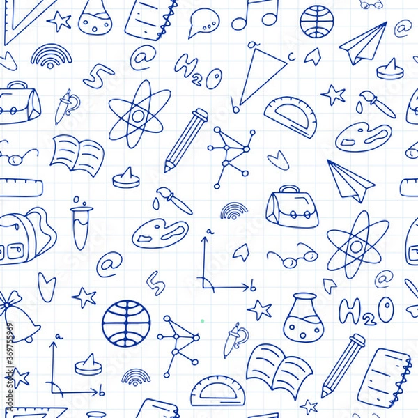 Fototapeta Pattern of welcome back to school with modern thin line icons school supplies. Back To School Background. Back to school super shopping. Super sale. Vector illustration.