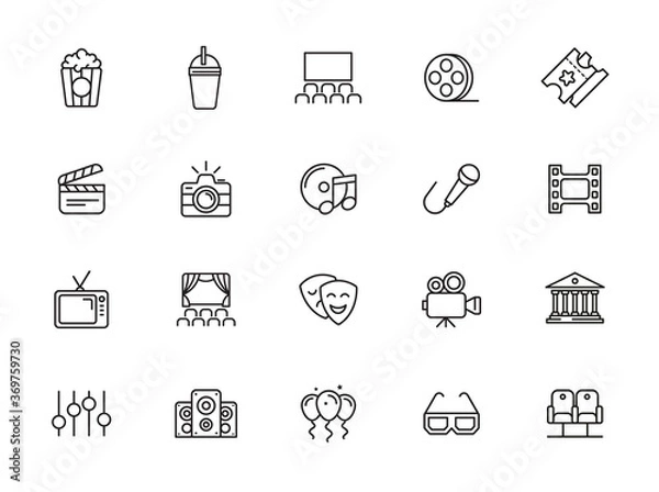 Fototapeta minimal entertainment line icon set