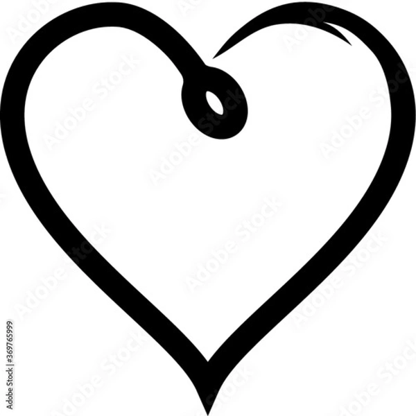 Fototapeta Vector illustration of the fishing hook as a fishing in a heart concept