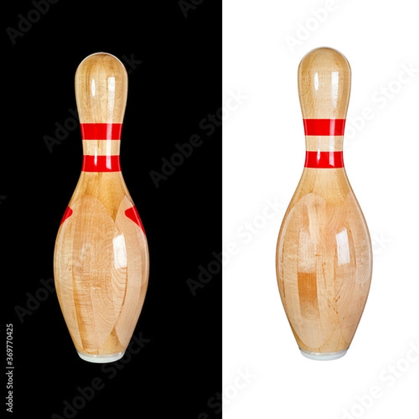 Fototapeta Wooden pin for bowling isolated on a white and black background