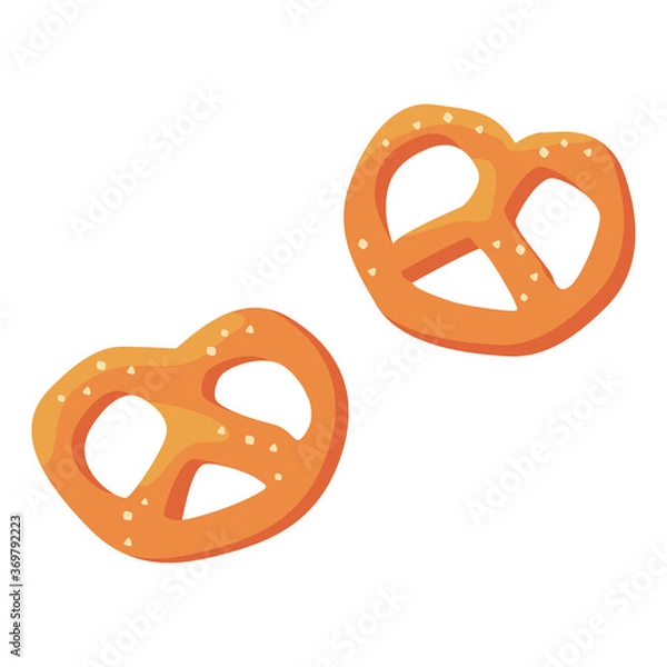 Obraz Bavarian salted pretzel on white isolated backdrop. Sweet bakery snack for invitation or gift card, notebook, Beer pub logo, scrapbook. Phone case or cloth print. Flat style stock vector illustration