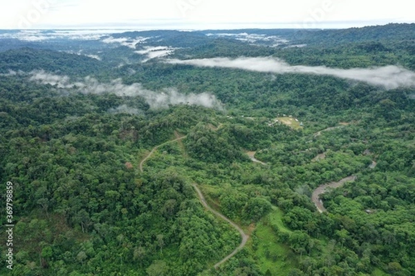 Fototapeta Aerial view of a small indigenous community in Ecuador, South America