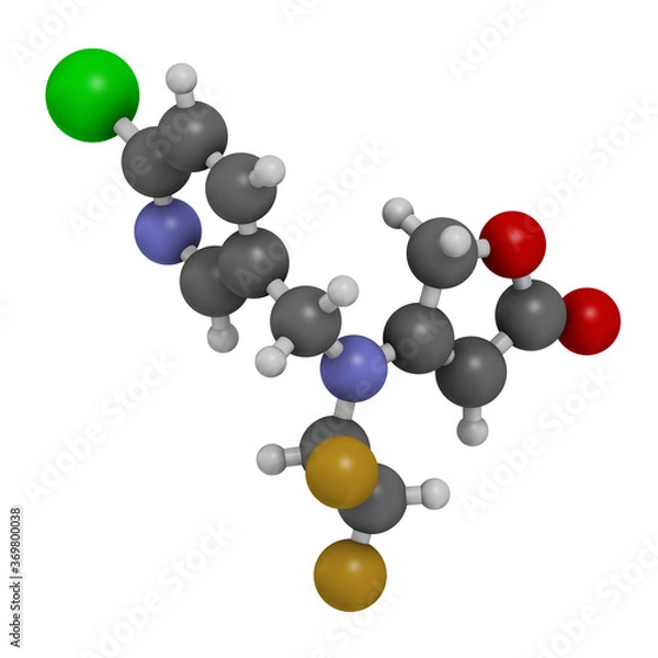 Fototapeta Flupyradifurone neonicotinoid insecticide molecule. 3D rendering. Atoms are represented as spheres with conventional color coding
