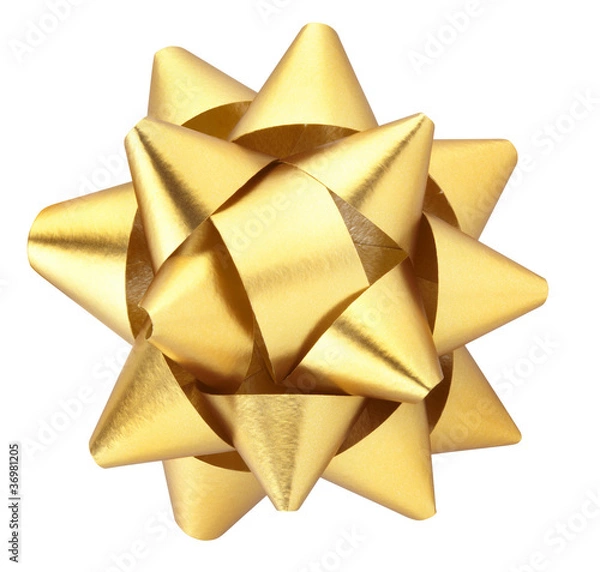 Obraz Gold Christmas gift bow isolated with clipping path
