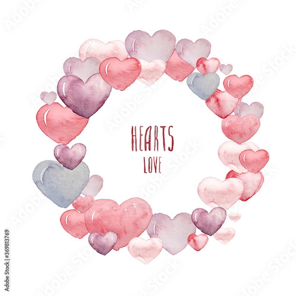 Obraz print with pink watercolor hearts for Valentine's day