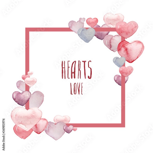 Obraz print with pink watercolor hearts for Valentine's day