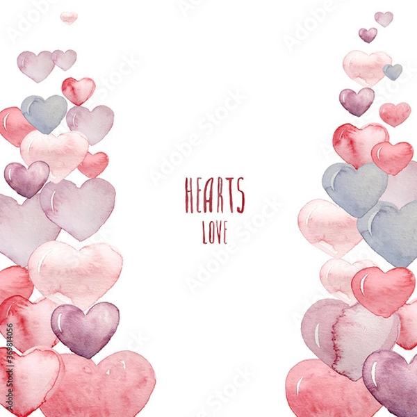 Obraz print with pink watercolor hearts for Valentine's day