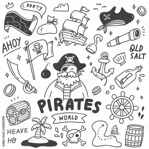 Fototapeta Set of Cute Pirates Doodle 