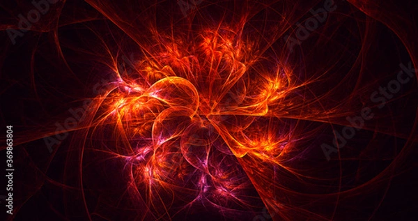Fototapeta 3D rendering abstract red fractal light background