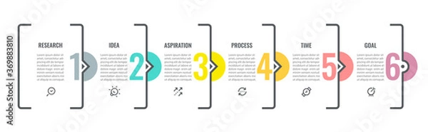 Fototapeta Vector Infographic design with 6 options or steps. Infographics for business concept. Can be used for presentations banner, workflow layout, process diagram, flow chart, info graph
