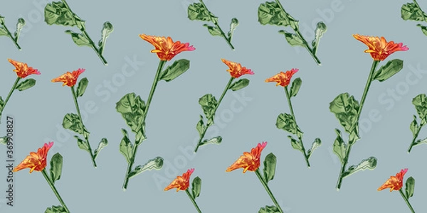 Fototapeta Vector seamless pattern with watercolor painted flowers, colorful background template, graphic backdrop, hand drawn illustration.