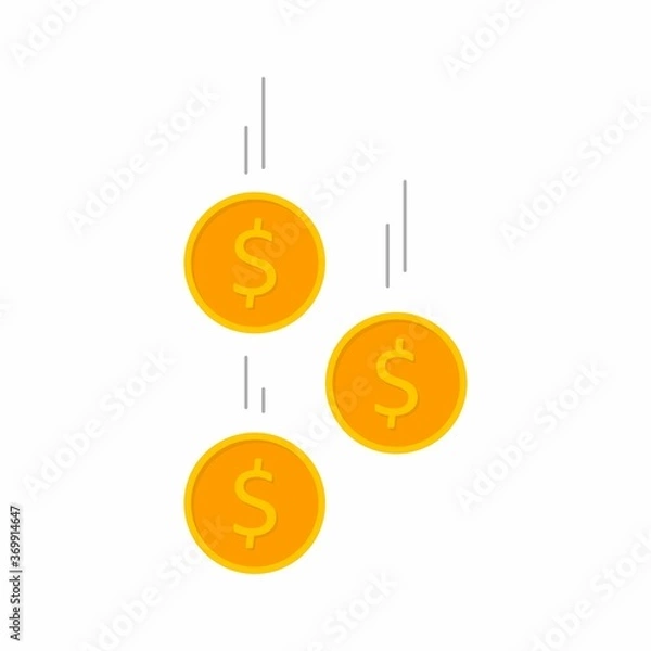 Obraz Gold coins falling White Background icon vector isolated.